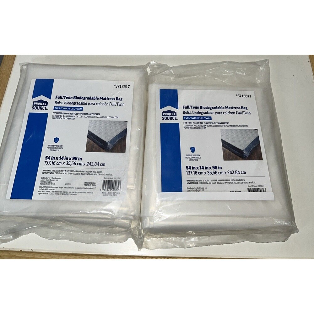 2 Project Source Full/ Twin Biodegradable Mattress Bags 54 in X 14 in X 96 in